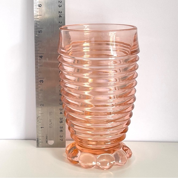 Vintage Pink Glass Tumbler Manhattan Depression Glass Art Deco MCM Glassware - Picture 10 of 13